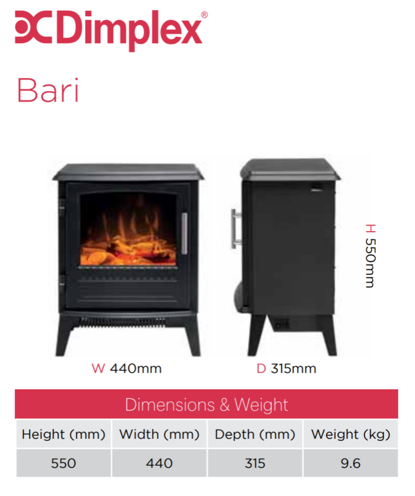 Dimplex Bari Optiflame Electric Stove