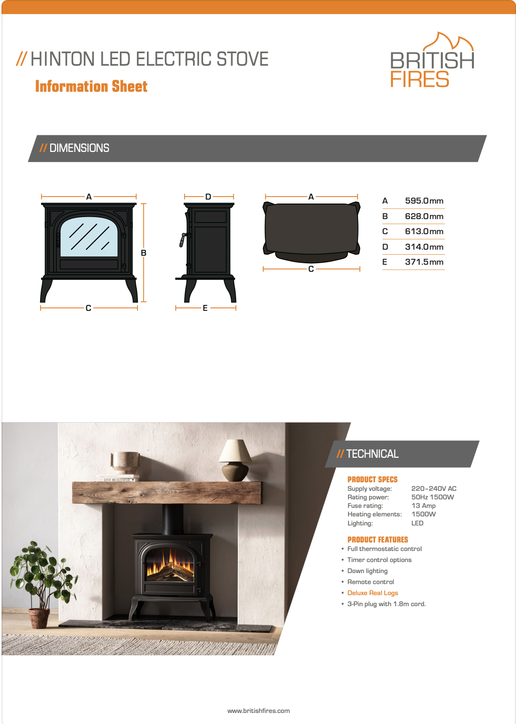 British Fires Hinton Cast Iron Electric Stove
