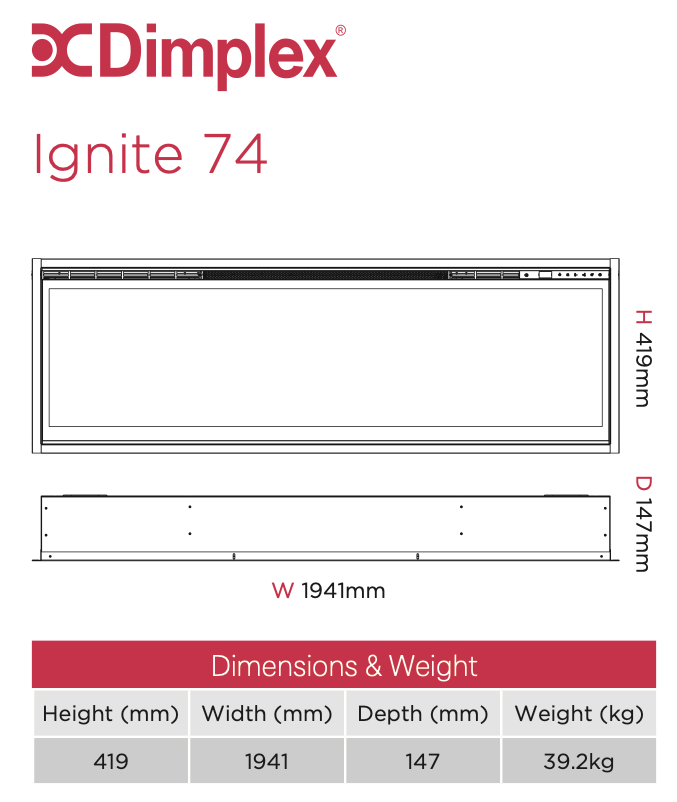 Dimplex Ignite XLF 74 Optiflame