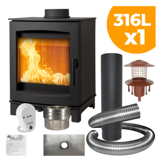 Tinderbox Medium Wood Burning Stove Package