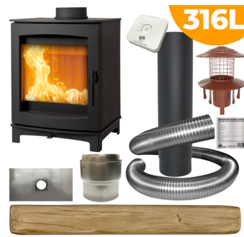 Tinderbox Medium Wood Burning Stove Package