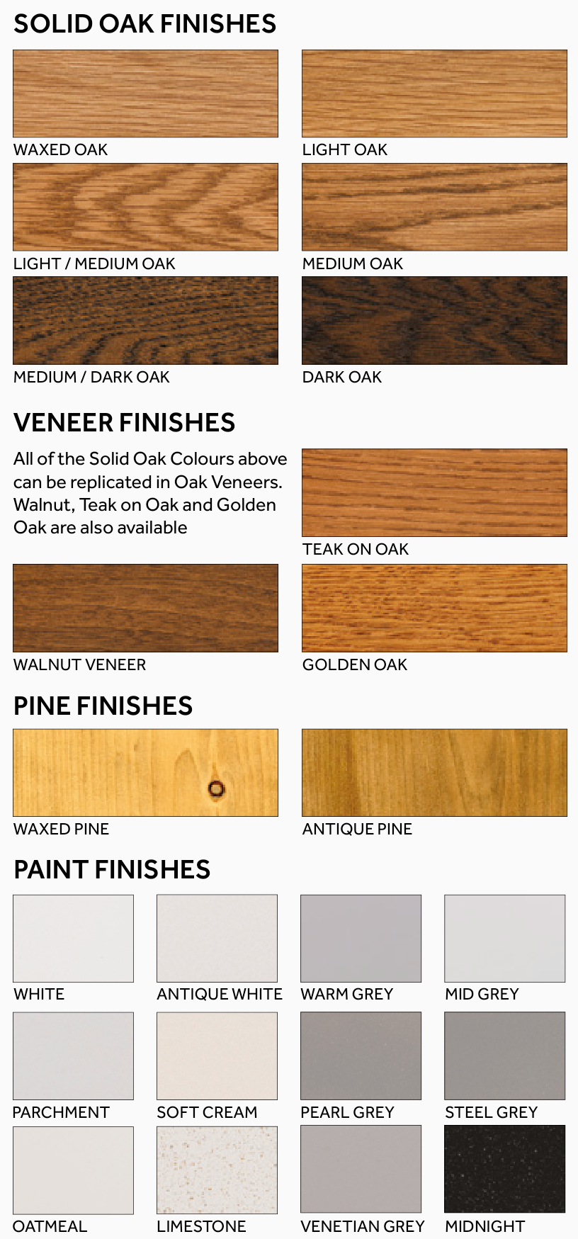 Focus 2026 brochure colour reference. Available finishes and component applicability vary by model; see product options. Colours may vary from actual finish.