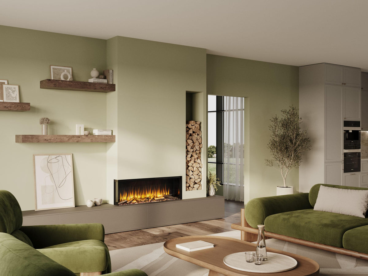 iRange i1100e Slimline in Feature Wall with Real Oak Premium Log Set